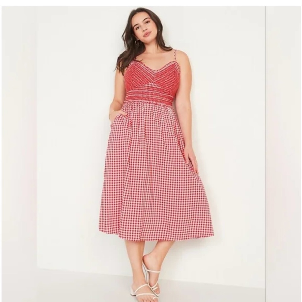 Old Navy Plus Size Red & White Midi Dress - Size: 2X